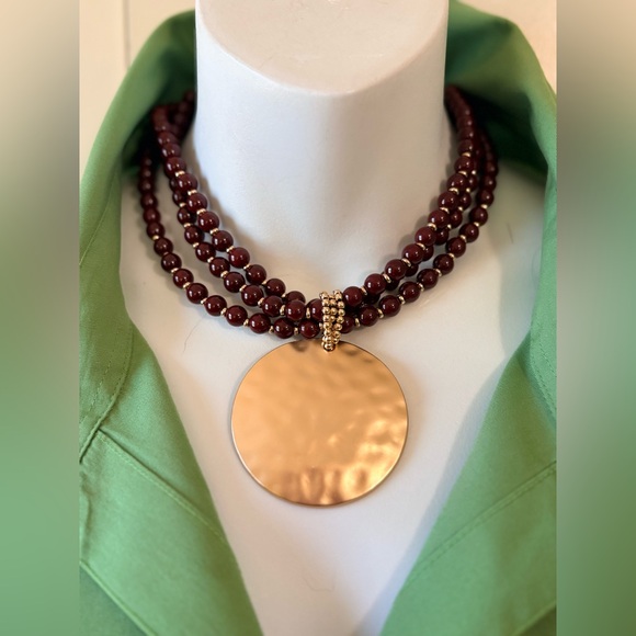 Cato Jewelry - NWT, Elegant Gold Pendant Necklace with Red Beads, by Cato